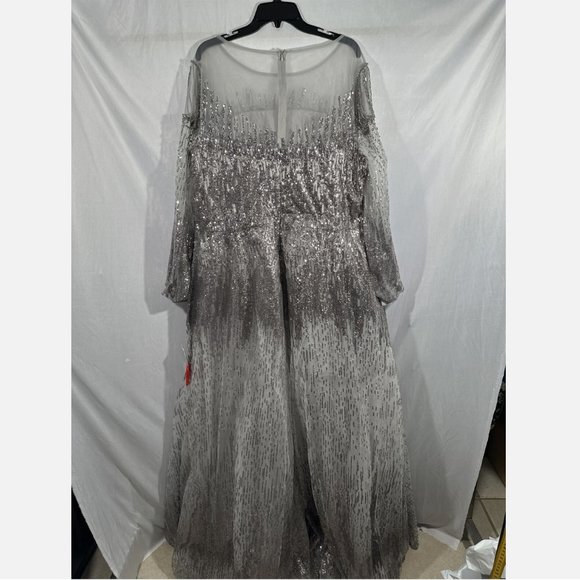 NWT $798 Mac Duggal [ 22 ] Jewel Encrusted Illusion Long Sleeve A-Line Gown Sive - Picture 13 of 16